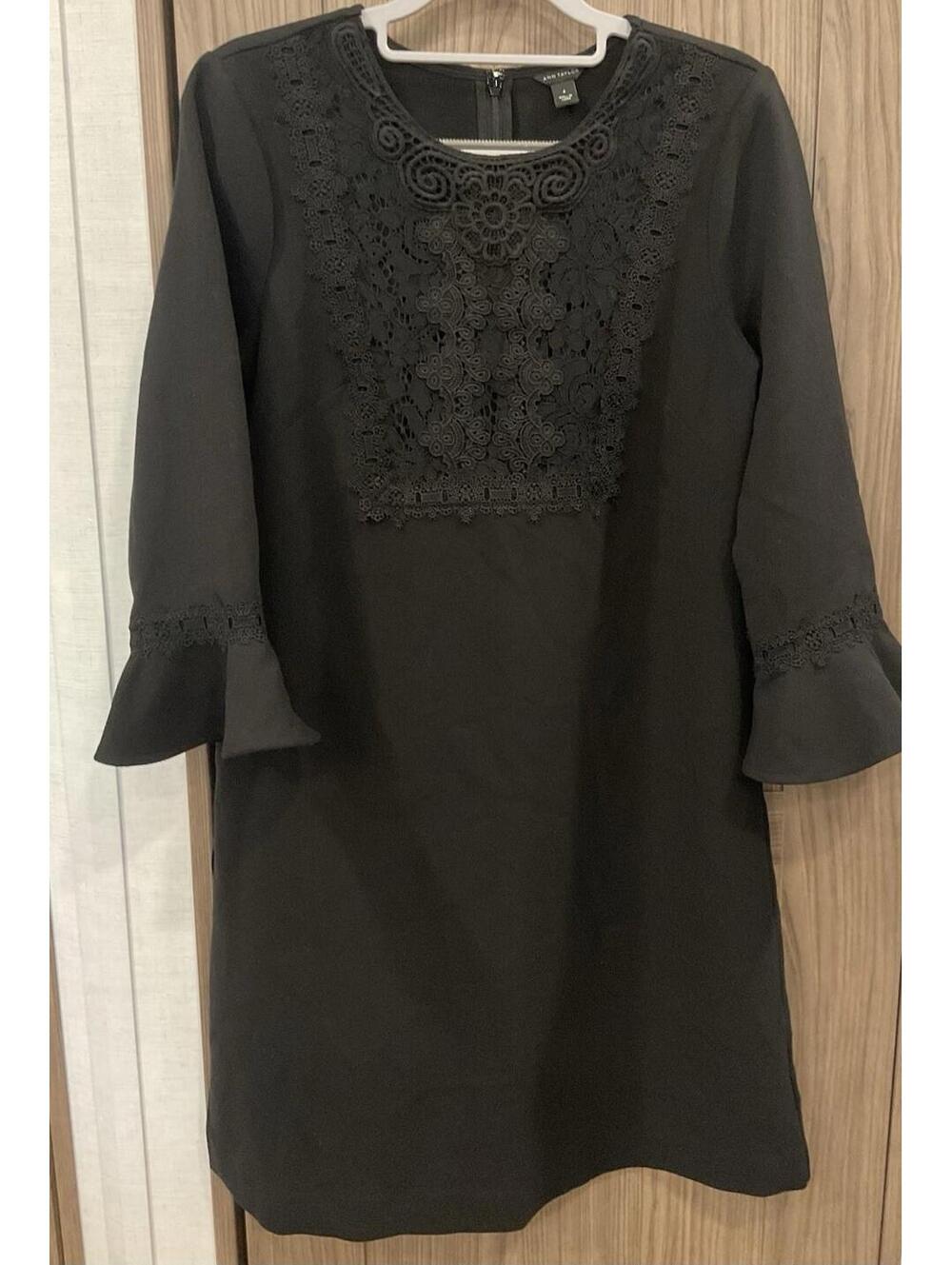 Ann Taylor Womens Black Bell Sleeve ZIP Back Dress Size 4